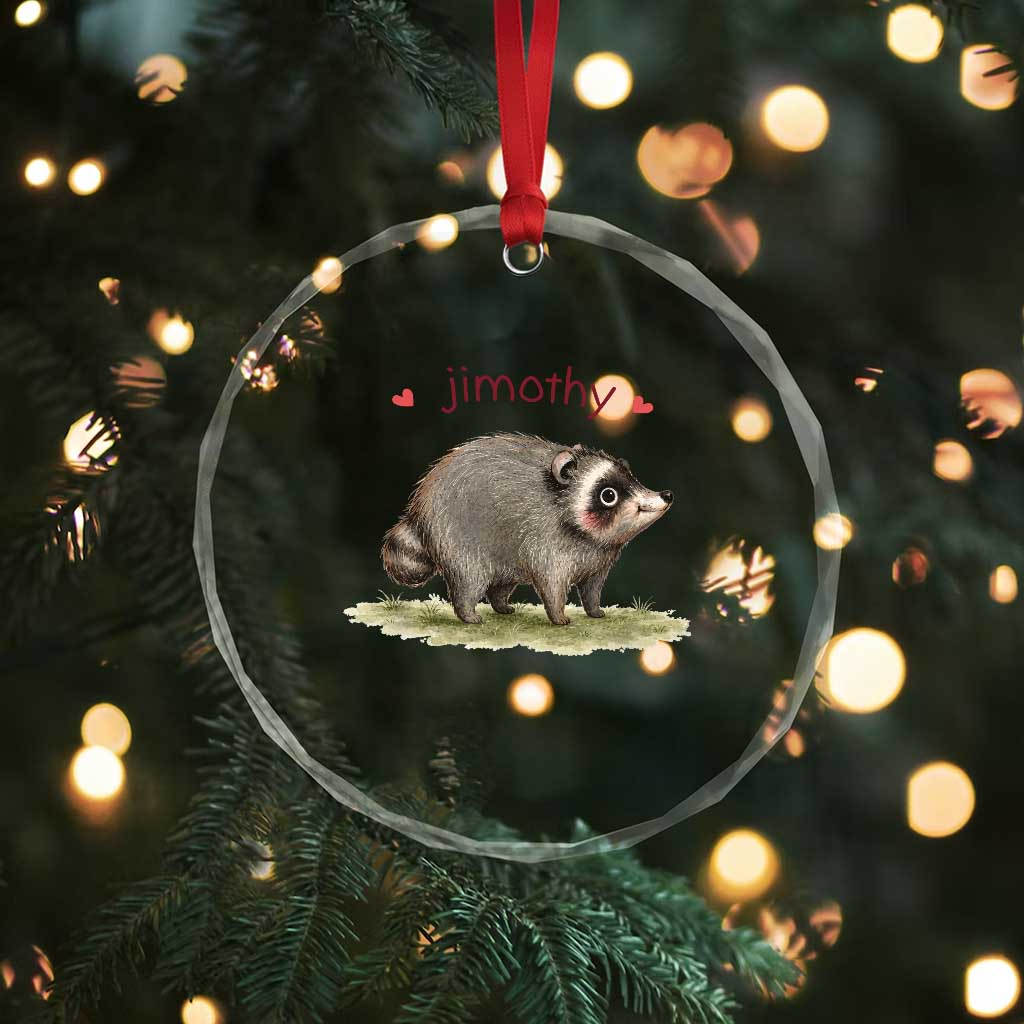 Cute Watercolor Viral Jimothy the Raccoon Crystal Glass Ornament Viral Seattle Trash Panda Meme