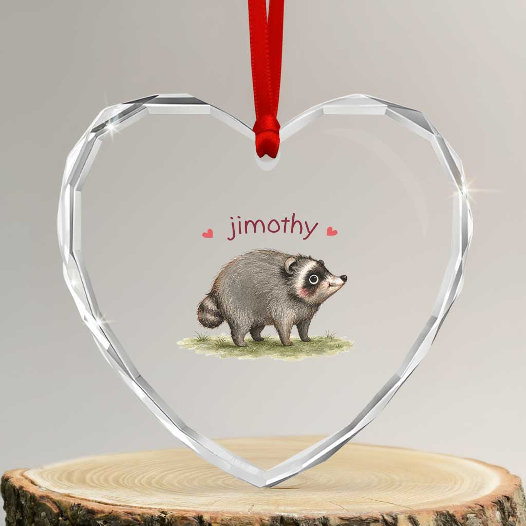 Cute Watercolor Viral Jimothy the Raccoon Heart Crystal Glass Ornament Viral Seattle Trash Panda Meme