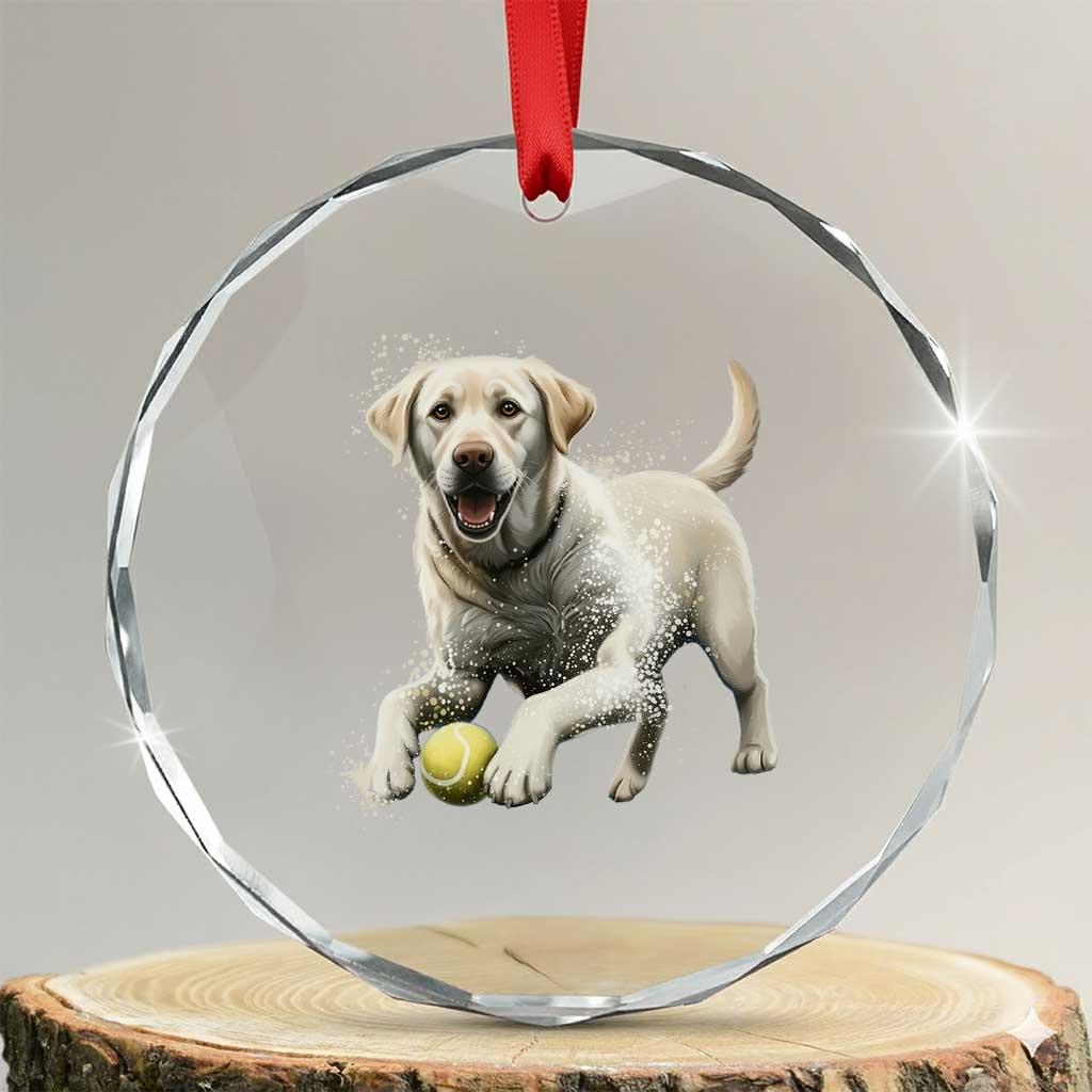 Cute Yellow Labrador Retriever With Tennis Ball Crystal Glass Ornament - Wonder Print Shop