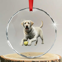 Cute Yellow Labrador Retriever With Tennis Ball Crystal Glass Ornament - Wonder Print Shop