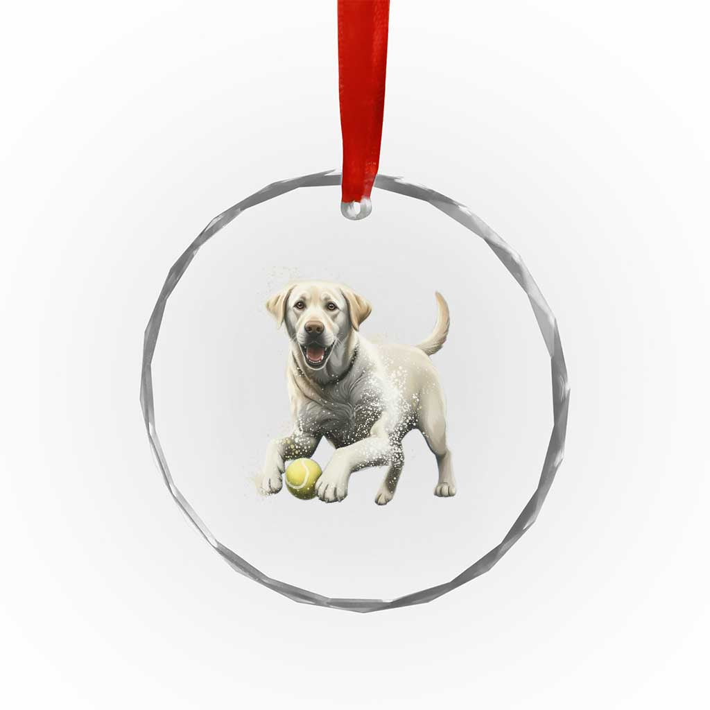 Cute Yellow Labrador Retriever With Tennis Ball Crystal Glass Ornament - Wonder Print Shop