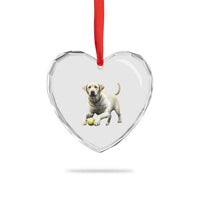 Cute Yellow Labrador Retriever With Tennis Ball Heart Crystal Glass Ornament - Wonder Print Shop