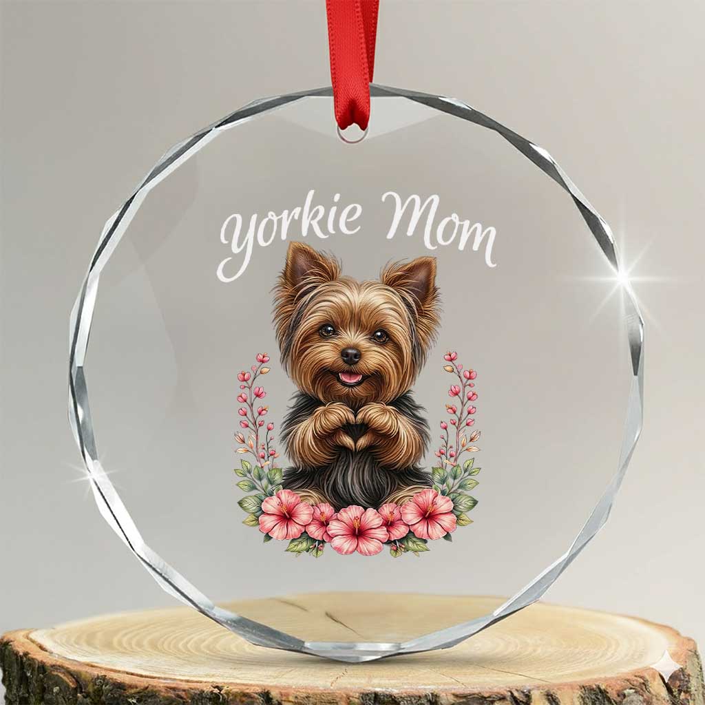 Cute Yorkie Mama Crystal Glass Ornament Yorkshire Terrier Dog Lover