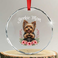 Cute Yorkie Mama Crystal Glass Ornament Yorkshire Terrier Dog Lover
