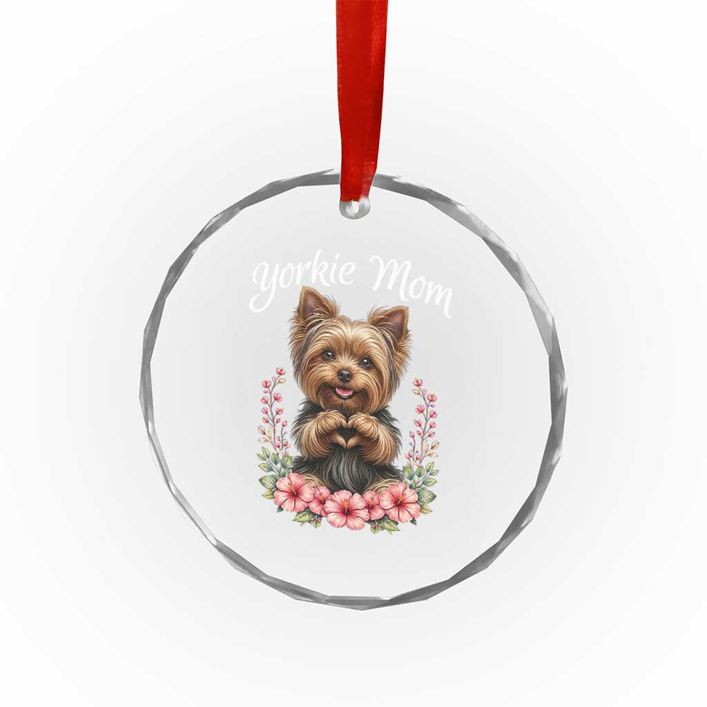 Cute Yorkie Mama Crystal Glass Ornament Yorkshire Terrier Dog Lover