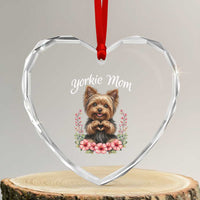 Cute Yorkie Mama Heart Crystal Glass Ornament Yorkshire Terrier Dog Lover