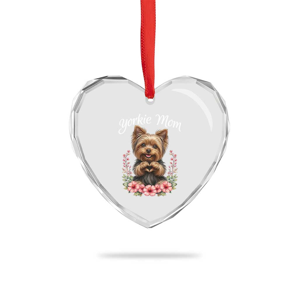 Cute Yorkie Mama Heart Crystal Glass Ornament Yorkshire Terrier Dog Lover