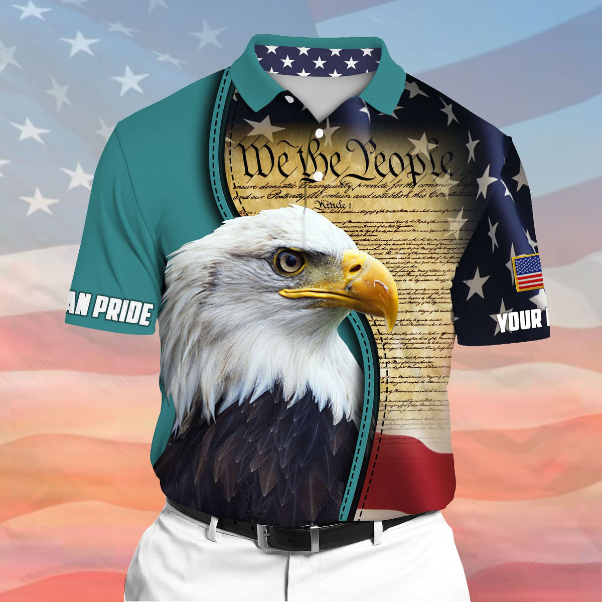 Premium We The People, American Eagle Patriotism 3D Polo Multicolor Personalized - Wonder Print Shop