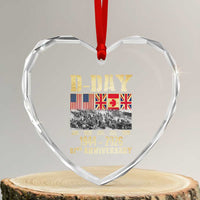 D Day 82nd Anniversary Honor History Normandy WWII Heart Crystal Glass Ornament