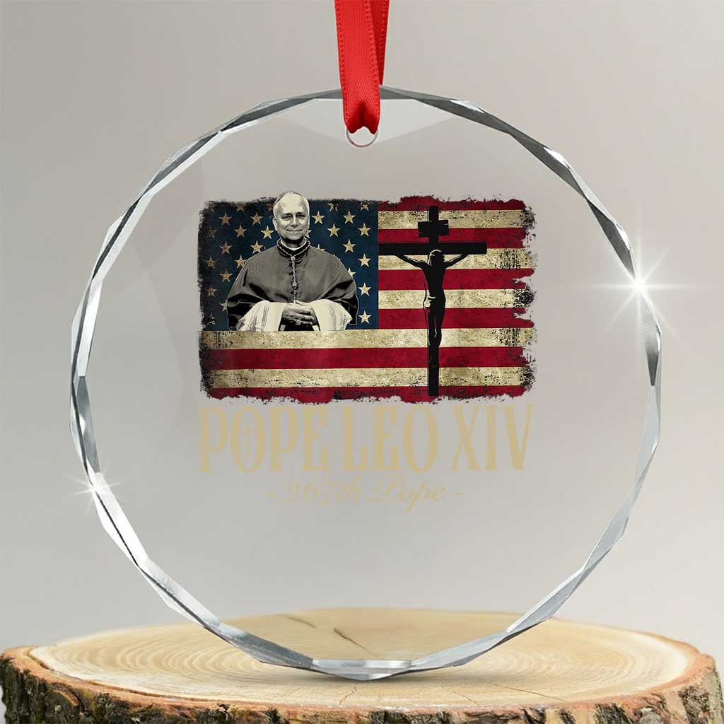 Da Pope Leo XIV Crystal Glass Ornament From America Chicago USA Flag Cross - Wonder Print Shop