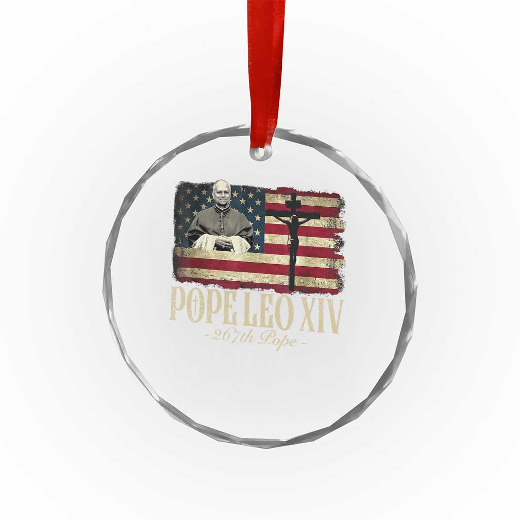 Da Pope Leo XIV Crystal Glass Ornament From America Chicago USA Flag Cross - Wonder Print Shop