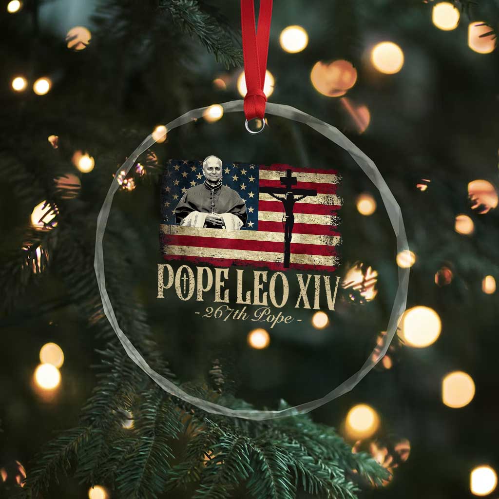 Da Pope Leo XIV Crystal Glass Ornament From America Chicago USA Flag Cross - Wonder Print Shop