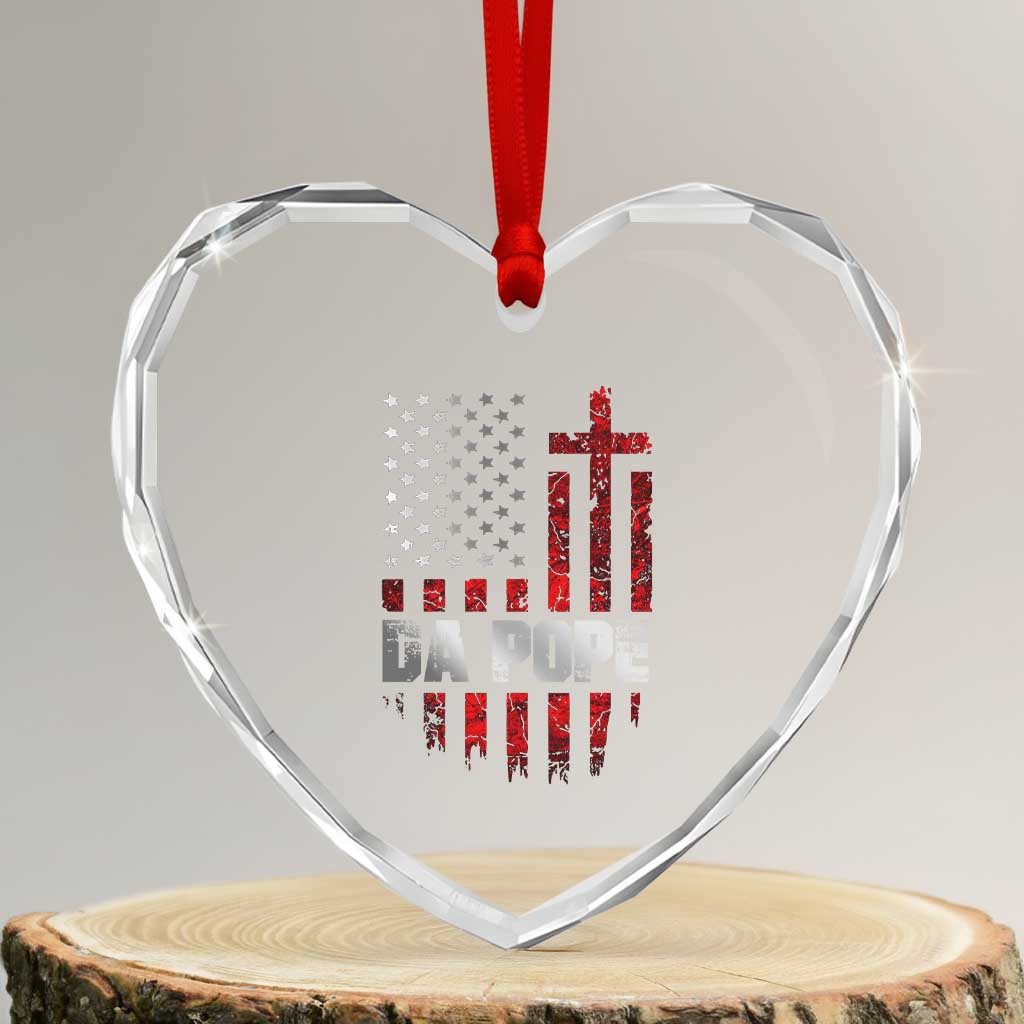 Da Pope Leo XIV Heart Crystal Glass Ornament From America Chicago America US Flag - Wonder Print Shop