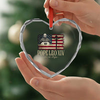 Da Pope Leo XIV Heart Crystal Glass Ornament From America Chicago USA Flag Cross - Wonder Print Shop