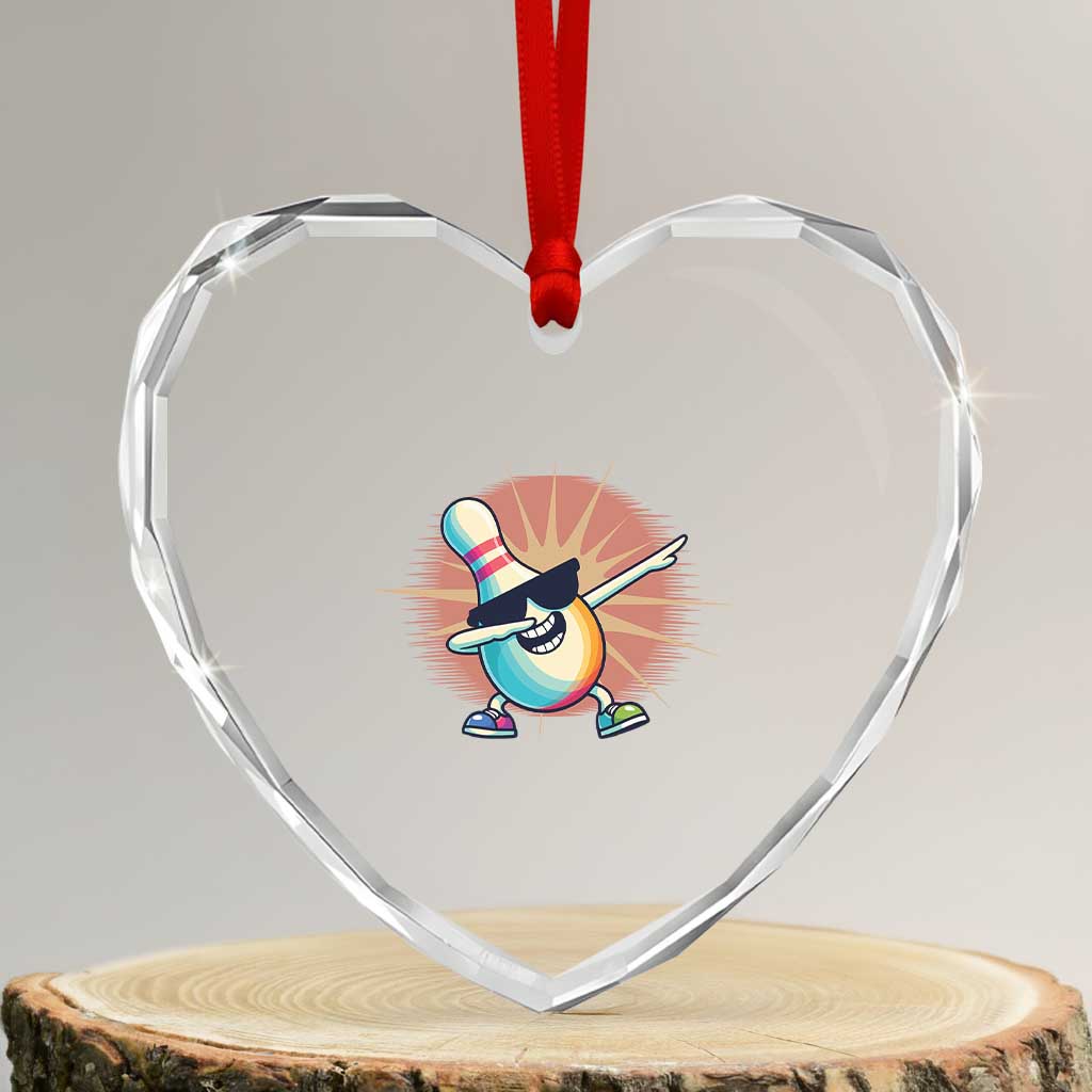 Dabbing Bowling Pin Heart Crystal Glass Ornament Funny Player Gift - Wonder Print Shop