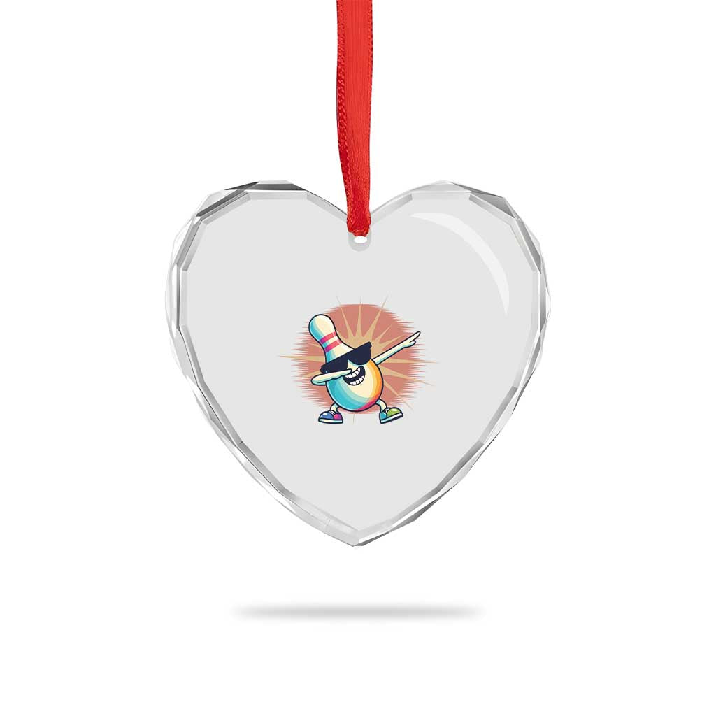 Dabbing Bowling Pin Heart Crystal Glass Ornament Funny Player Gift - Wonder Print Shop
