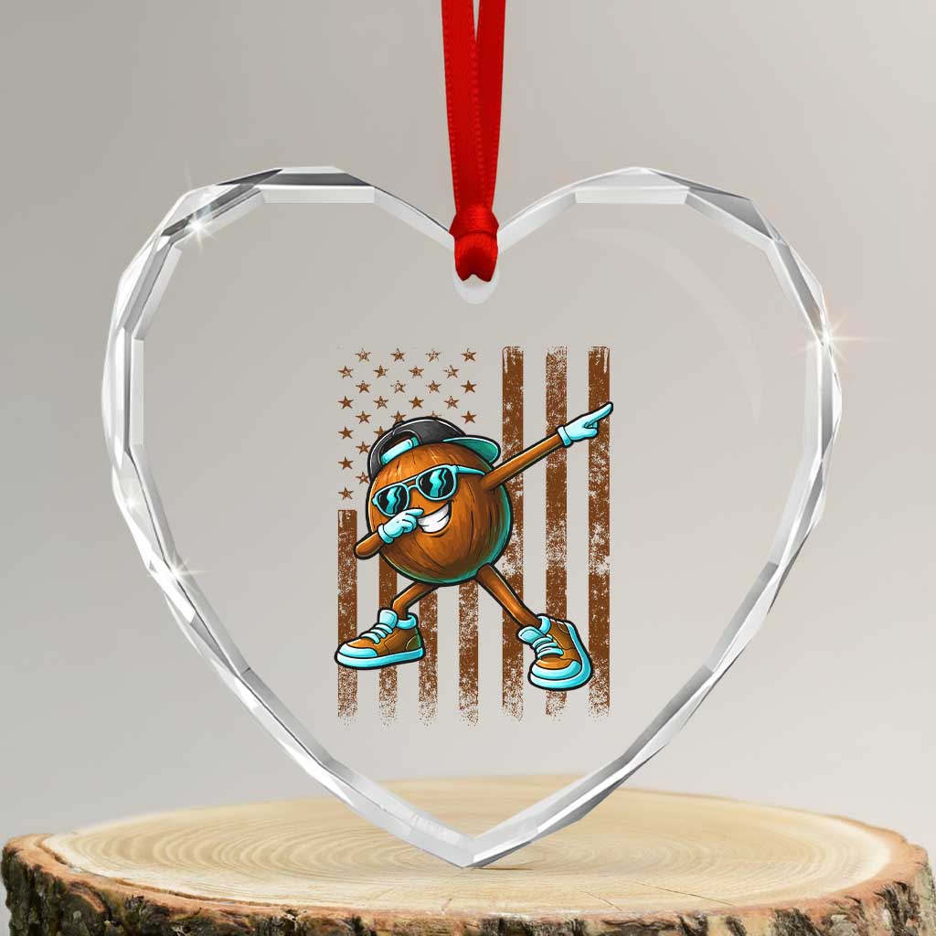 Dabbing Coconut Heart Crystal Glass Ornament Retro American Flag Fruit Lover