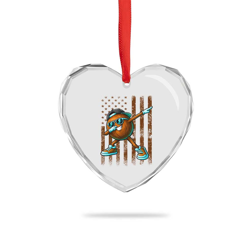Dabbing Coconut Heart Crystal Glass Ornament Retro American Flag Fruit Lover