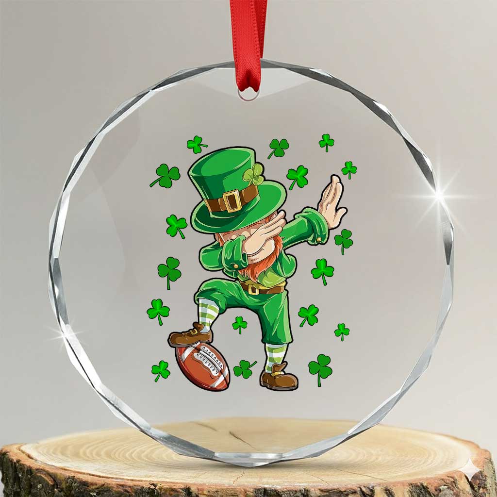 Dabbing Leprechaun Football St Patricks Day Boys Men Sports T-Shirt Crystal Glass Ornament