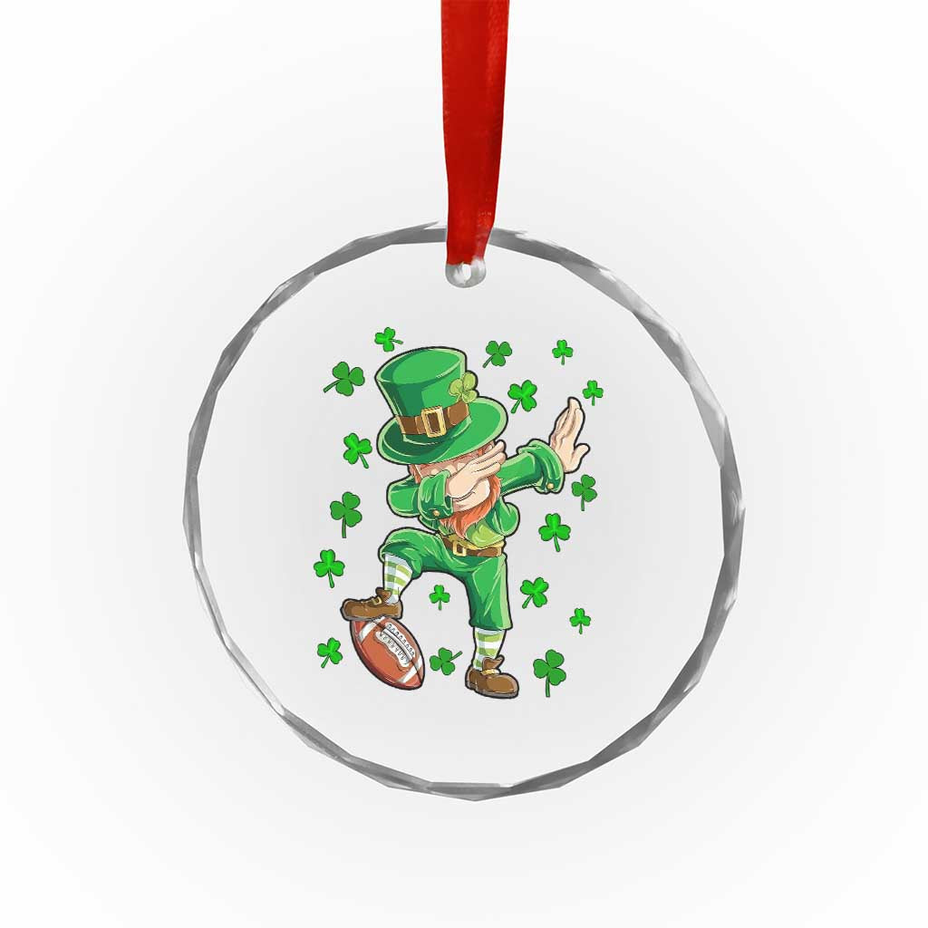 Dabbing Leprechaun Football St Patricks Day Boys Men Sports T-Shirt Crystal Glass Ornament
