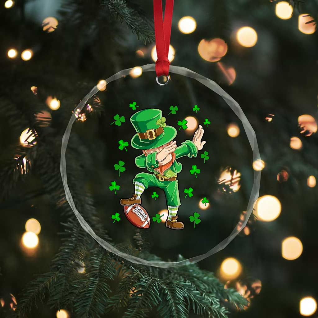 Dabbing Leprechaun Football St Patricks Day Boys Men Sports T-Shirt Crystal Glass Ornament