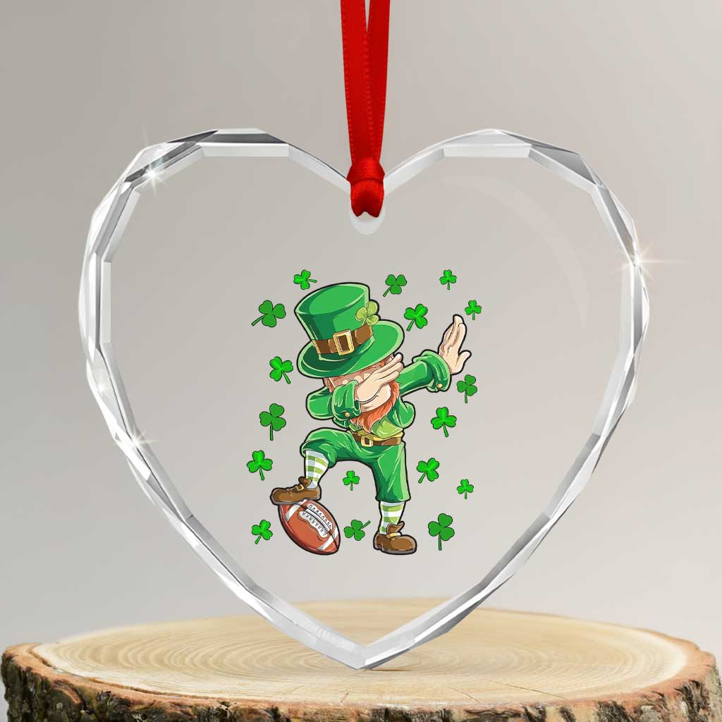 Dabbing Leprechaun Football St Patricks Day Boys Men Sports T-Shirt Heart Crystal Glass Ornament