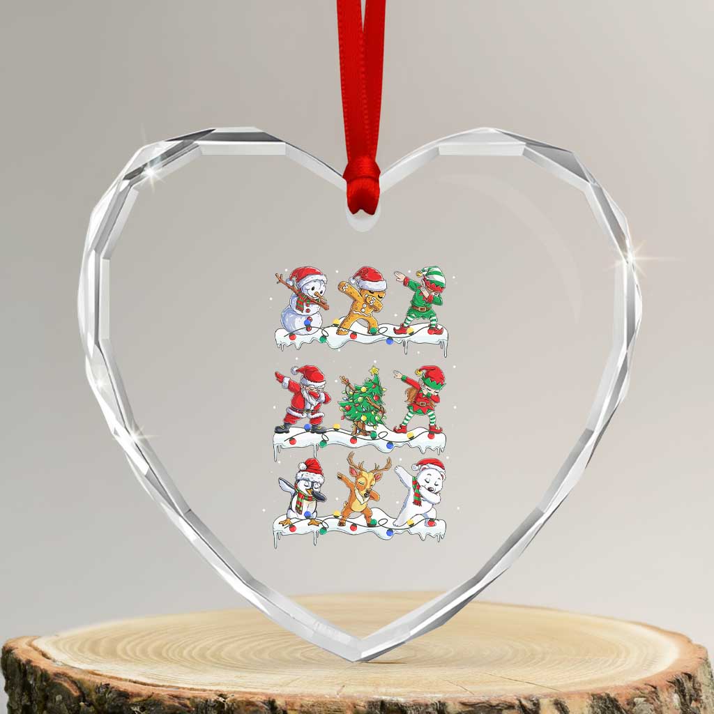 Dabbing Santa Elf Friends Christmas Light Heart Crystal Glass Ornament - Wonder Print Shop