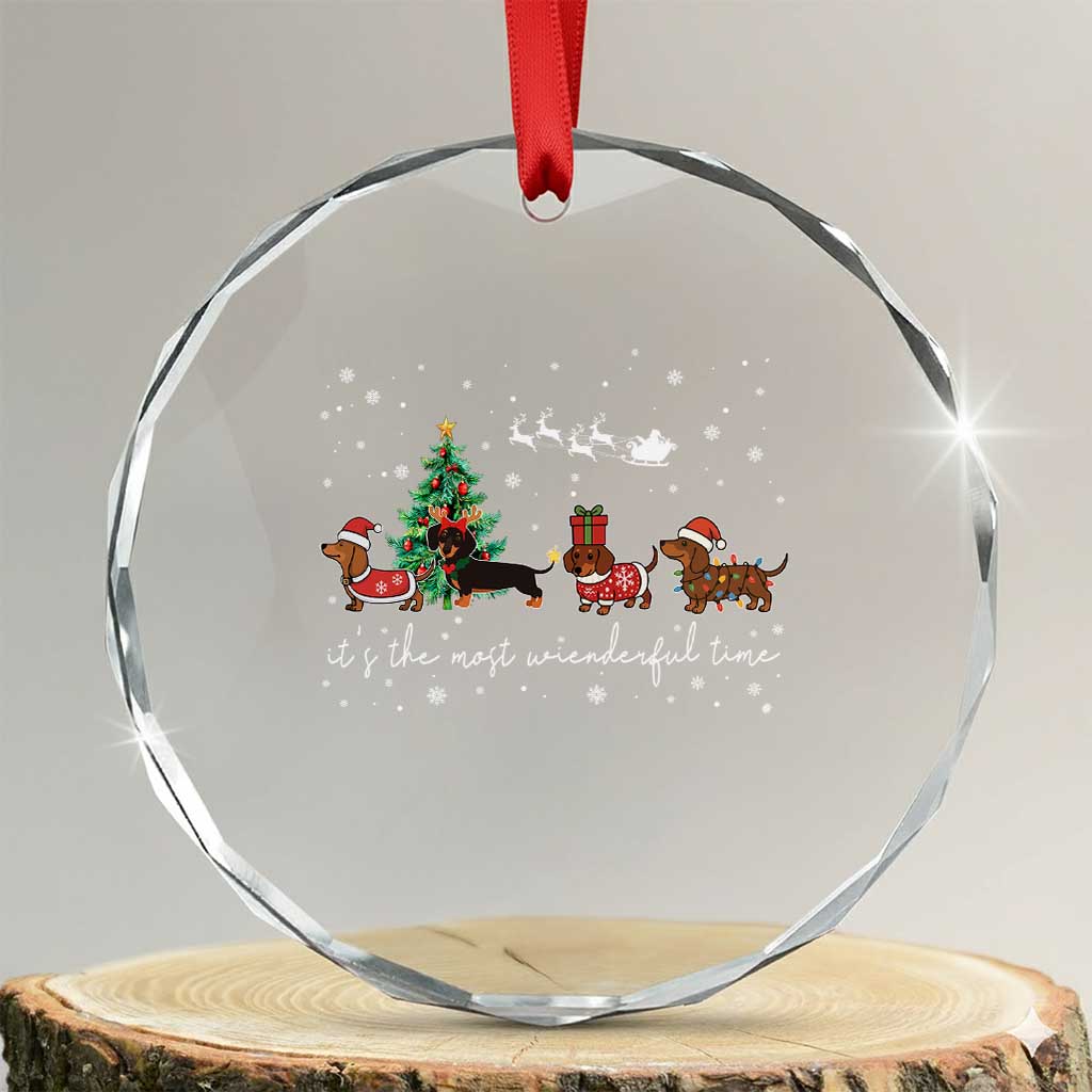 Dachshund Christmas Crystal Glass Ornament Funny Weiner Dog Lovers Its The Most Wienderful Time - Wonder Print Shop