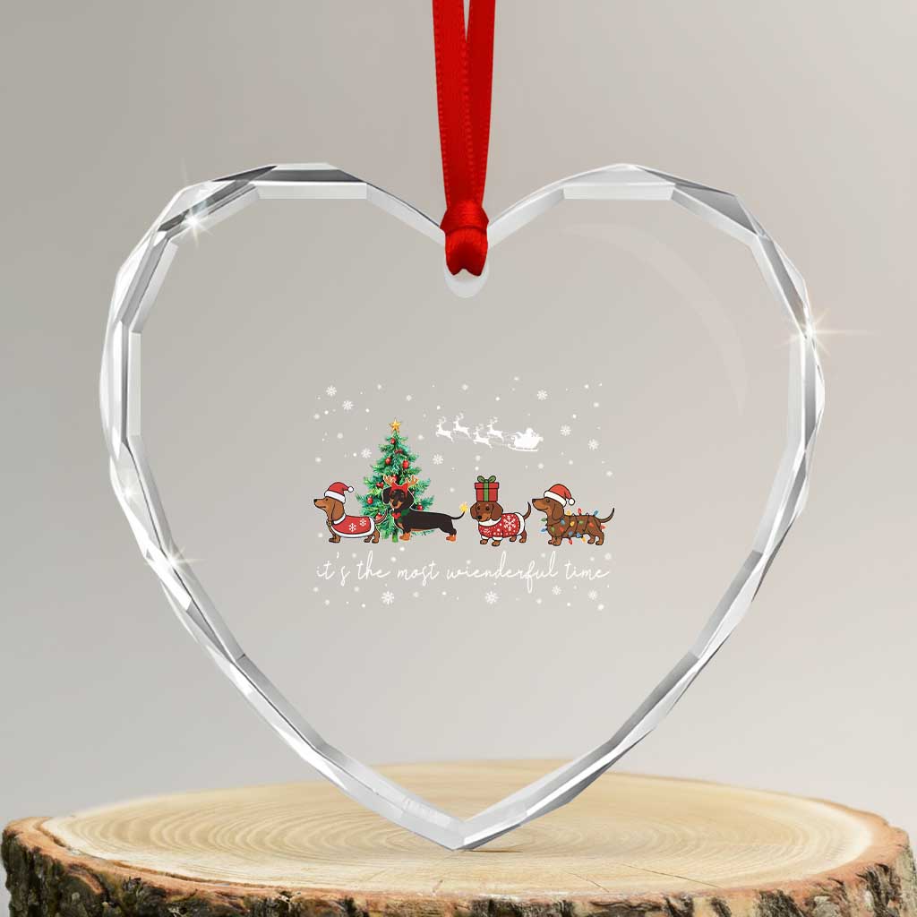 Dachshund Christmas Heart Crystal Glass Ornament Funny Weiner Dog Lovers Its The Most Wienderful Time - Wonder Print Shop