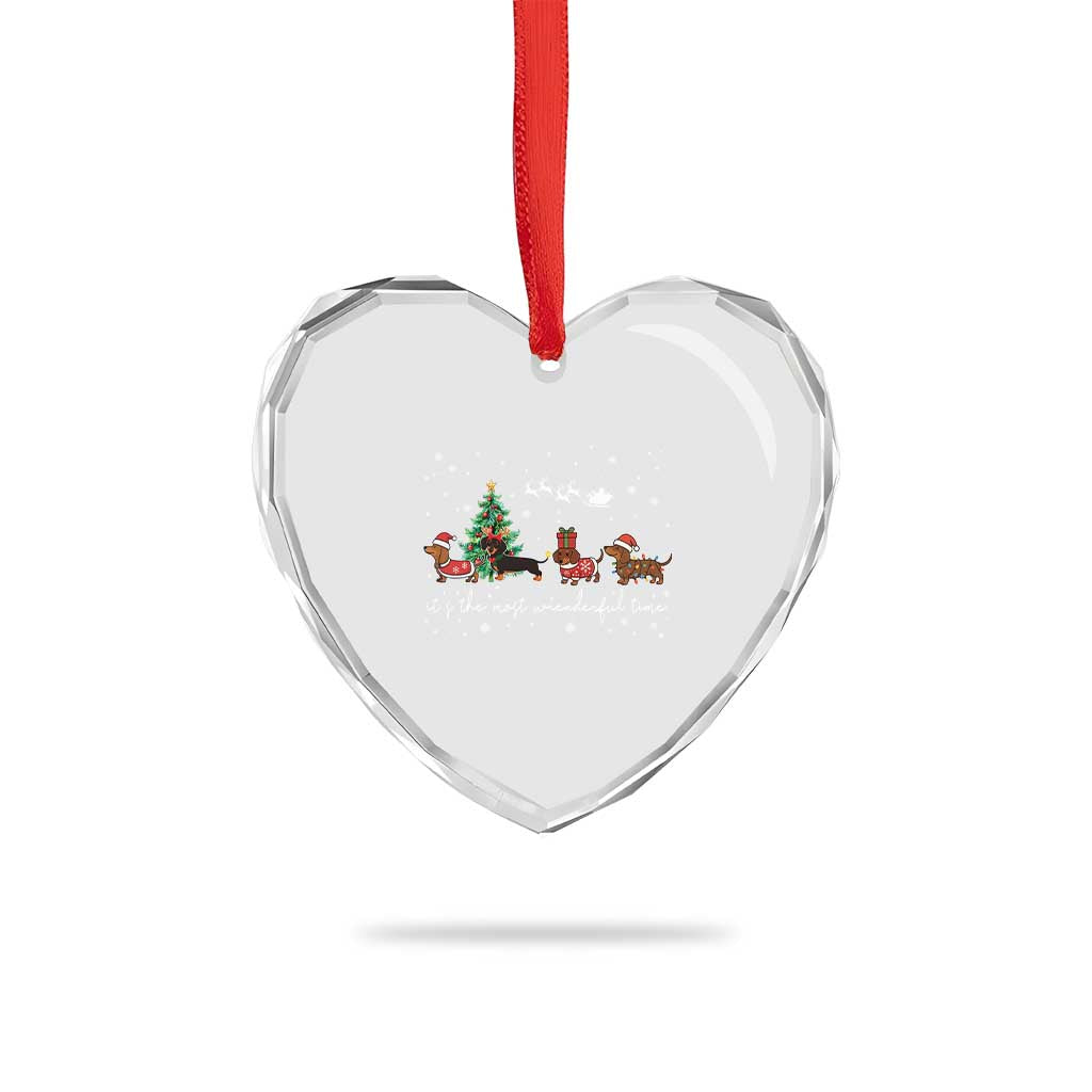 Dachshund Christmas Heart Crystal Glass Ornament Funny Weiner Dog Lovers Its The Most Wienderful Time - Wonder Print Shop