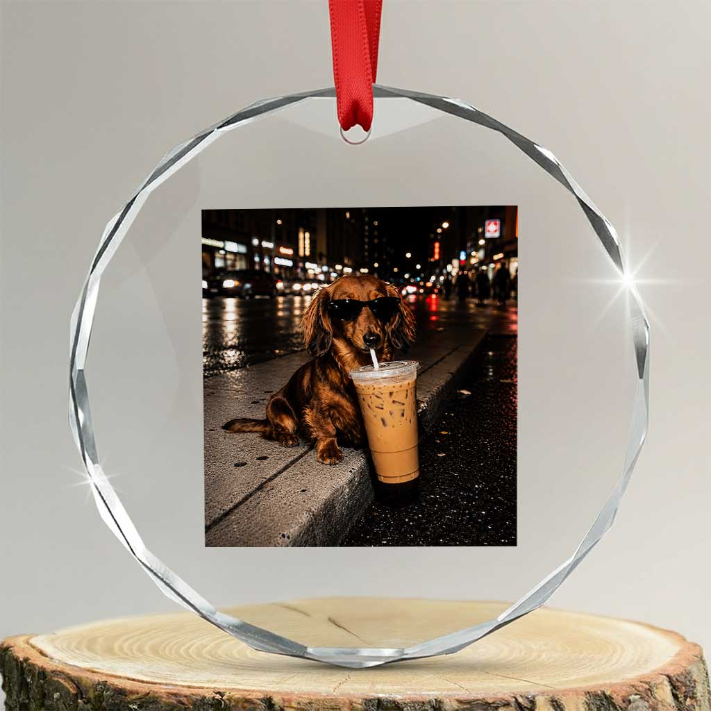 Dachshund Iced Coffee Crystal Glass Ornament Grunge Meme Graphic Funny Weiner Dog Lovers Dad