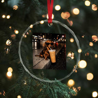 Dachshund Iced Coffee Crystal Glass Ornament Grunge Meme Graphic Funny Weiner Dog Lovers Dad