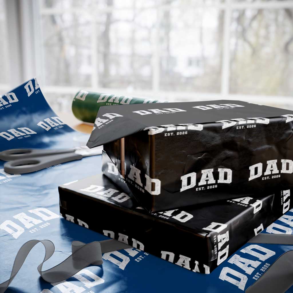 Dad Est 2026 Wrapping Paper Roll Promoted To Daddy Fathers Day