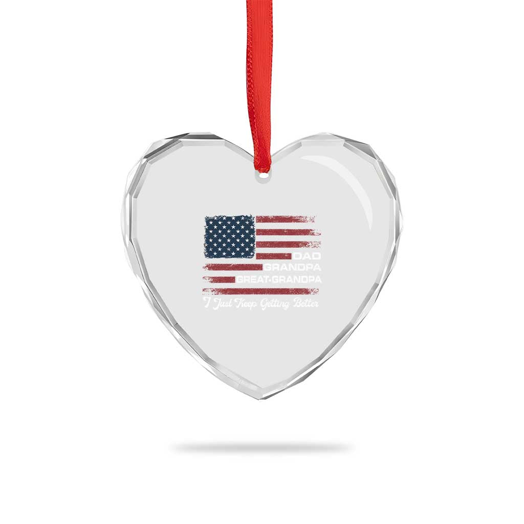 Dad Grandpa Great Grandpa I Just Keep Getting Better Heart Crystal Glass Ornament Vintage American Flag Father's Day