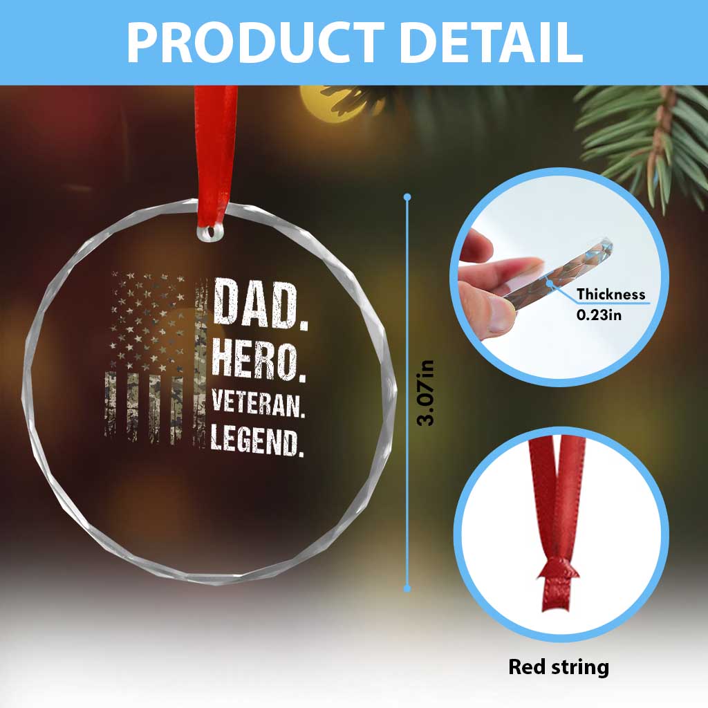 Dad Hero Veteran Legend Camouflage Father's Day Crystal Glass Ornament