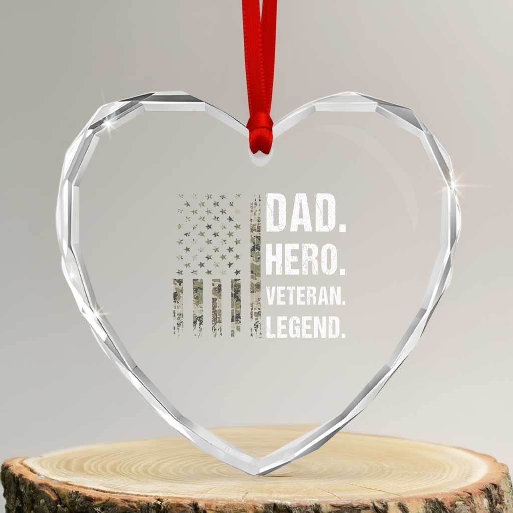 Dad Hero Veteran Legend Camouflage Father's Day Heart Crystal Glass Ornament