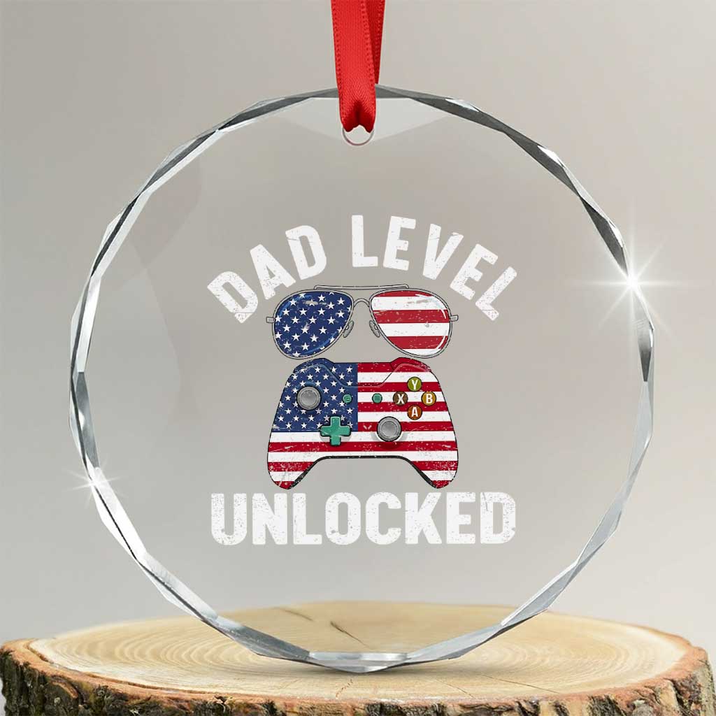 Dad Level Unlocked Crystal Glass Ornament New Dad Gamer American Flag 4th of July