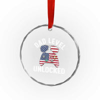 Dad Level Unlocked Crystal Glass Ornament New Dad Gamer American Flag 4th of July