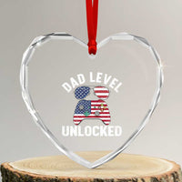 Dad Level Unlocked Heart Crystal Glass Ornament New Dad Gamer American Flag 4th of July