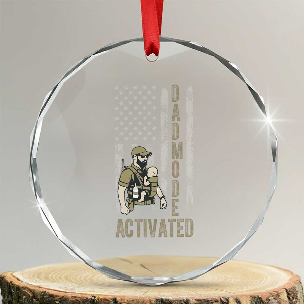 Dad Mode Activated Crystal Glass Ornament Tactical Baby Carrier Military Father Amerian Flag