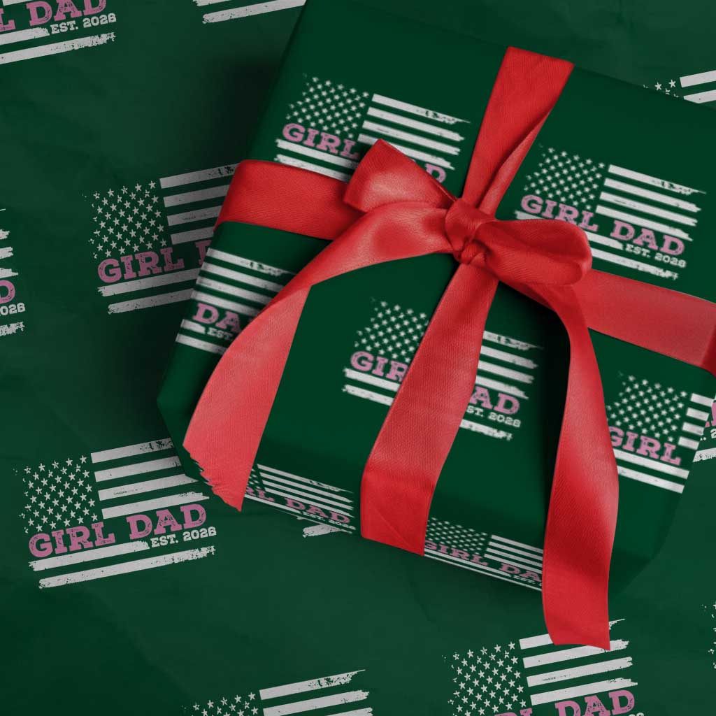 Dad Of Girl Est. 2026 Wrapping Paper Roll Daddy Fathers Day USA Flag - Wonder Print Shop