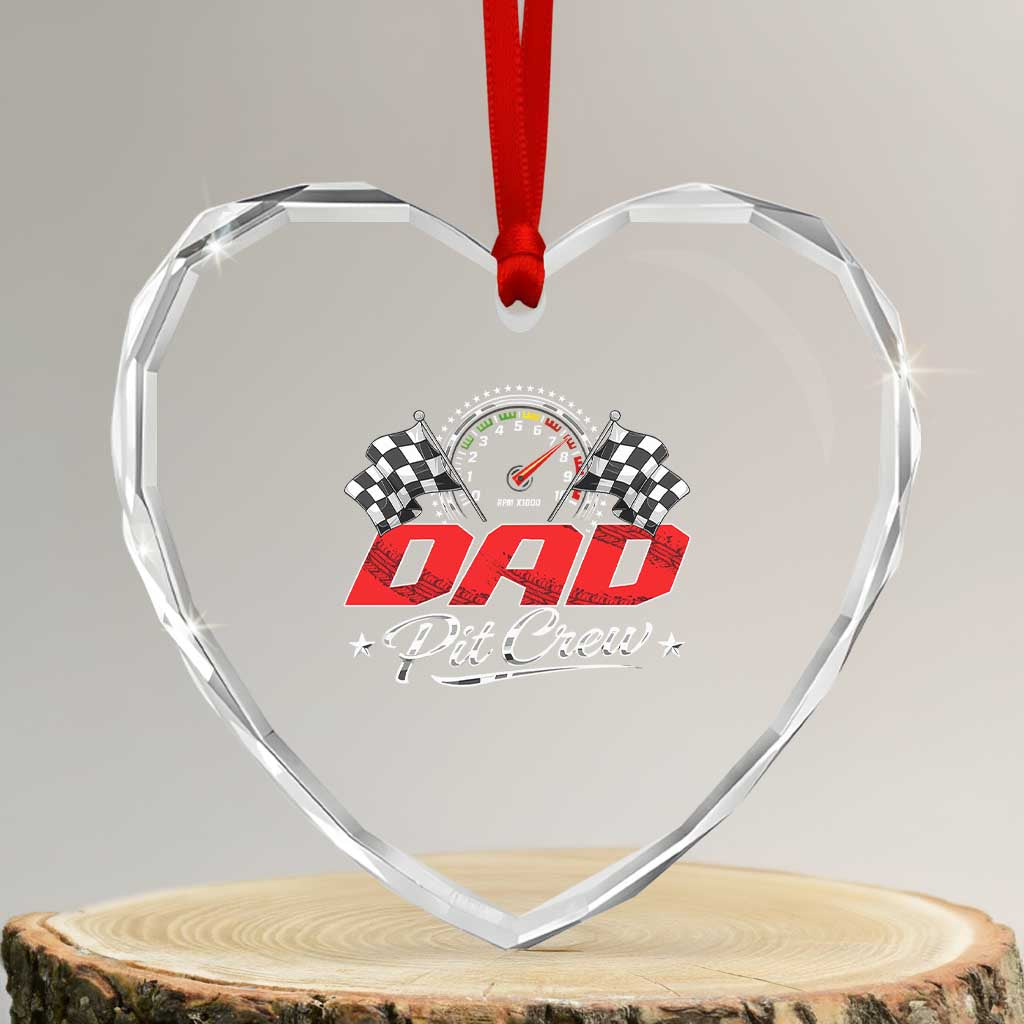 Dad Pit Crew Heart Crystal Glass Ornament Racing Family Matching Father's Day