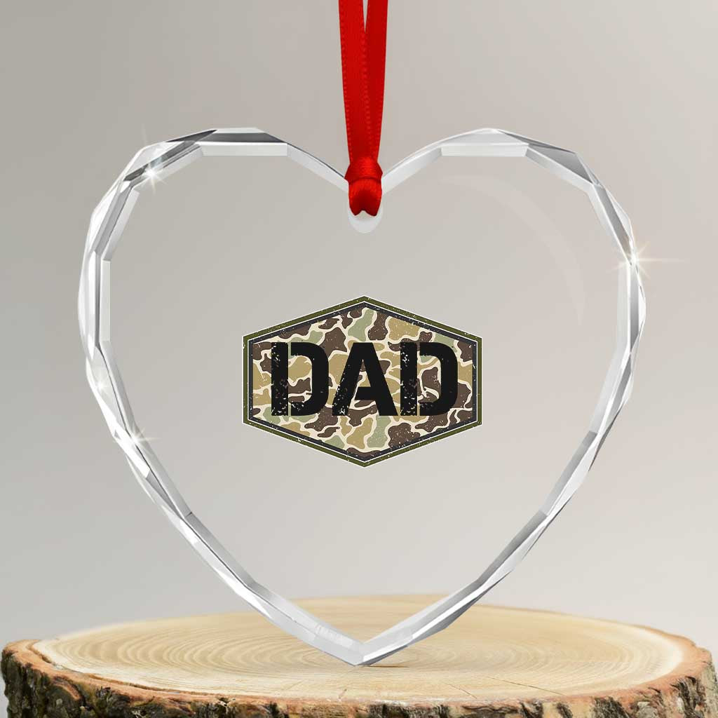 Dad Retro Old Camo Hunting Daddy Fathers Day Heart Crystal Glass Ornament Dad Retro Old Camo Hunting Daddy Fathers Day