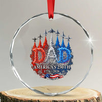 Dad USA 250th Anniversary Crystal Glass Ornament Jet Fighter American Flag Father's Day 4th of July