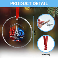 Dad USA 250th Anniversary Crystal Glass Ornament Jet Fighter American Flag Father's Day 4th of July