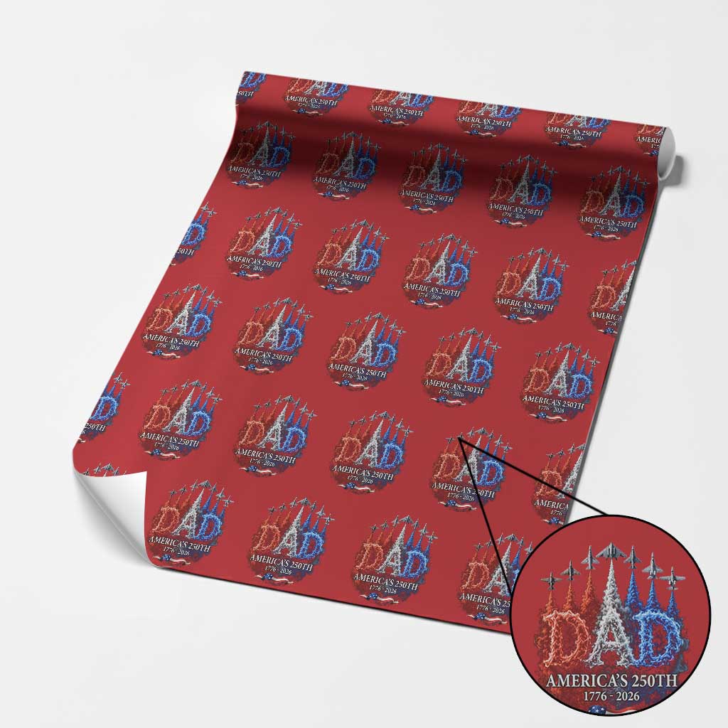 Dad USA 250th Anniversary Wrapping Paper Roll Jet Fighter American Flag Father's Day 4th of July