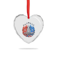 Dad USA 250th Anniversary Heart Crystal Glass Ornament Jet Fighter American Flag Father's Day 4th of July