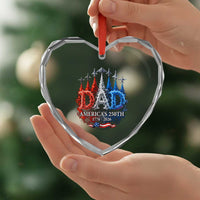 Dad USA 250th Anniversary Heart Crystal Glass Ornament Jet Fighter American Flag Father's Day 4th of July