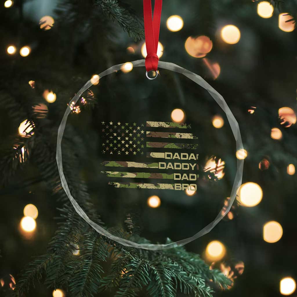 Dada Daddy Dad Bro Camo American Flag Crystal Glass Ornament Patriotic Fathers Day Gift