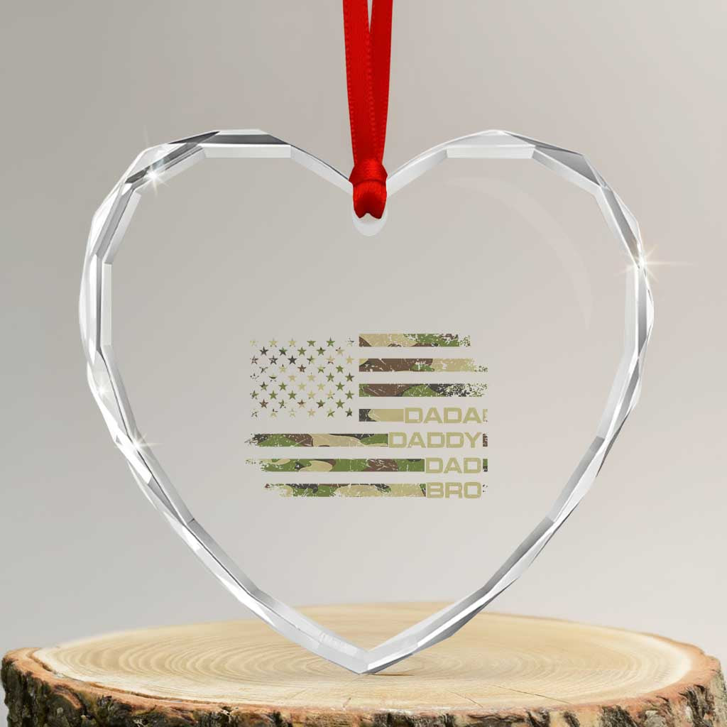 Dada Daddy Dad Bro Camo American Flag Heart Crystal Glass Ornament Patriotic Fathers Day Gift